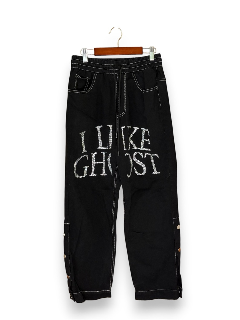 Aelfric Eden I Like Ghost Embellished Black Pants Size Small Streetwear